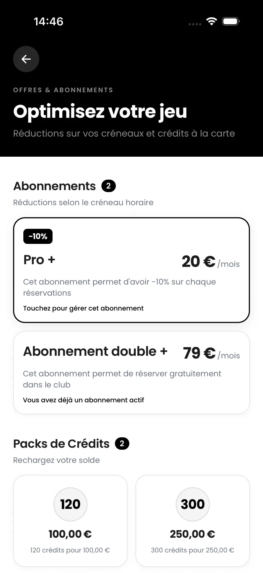 Offres, abonnements et packs de crédits dans l’app Pandook