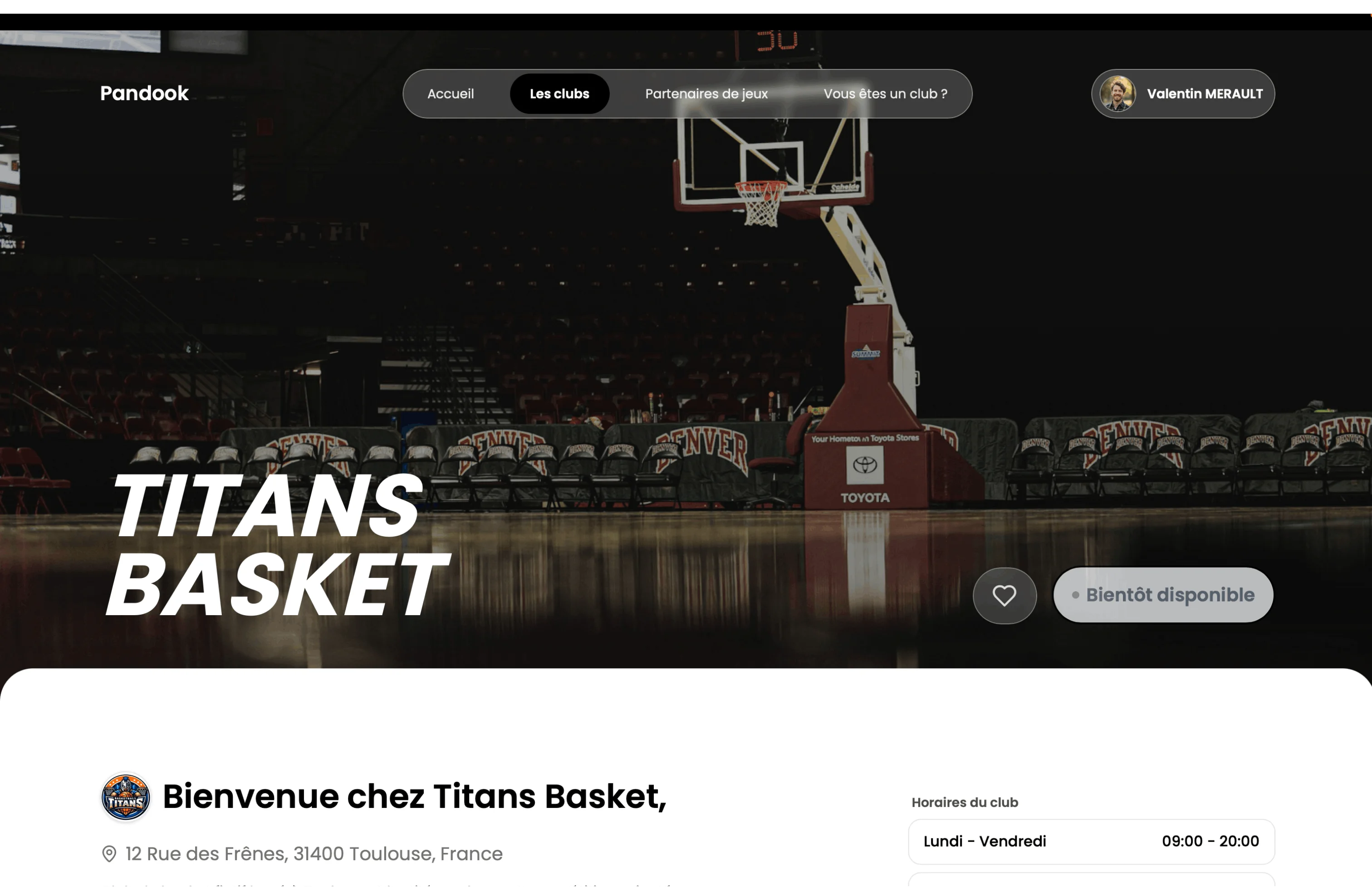Interface web du club basket