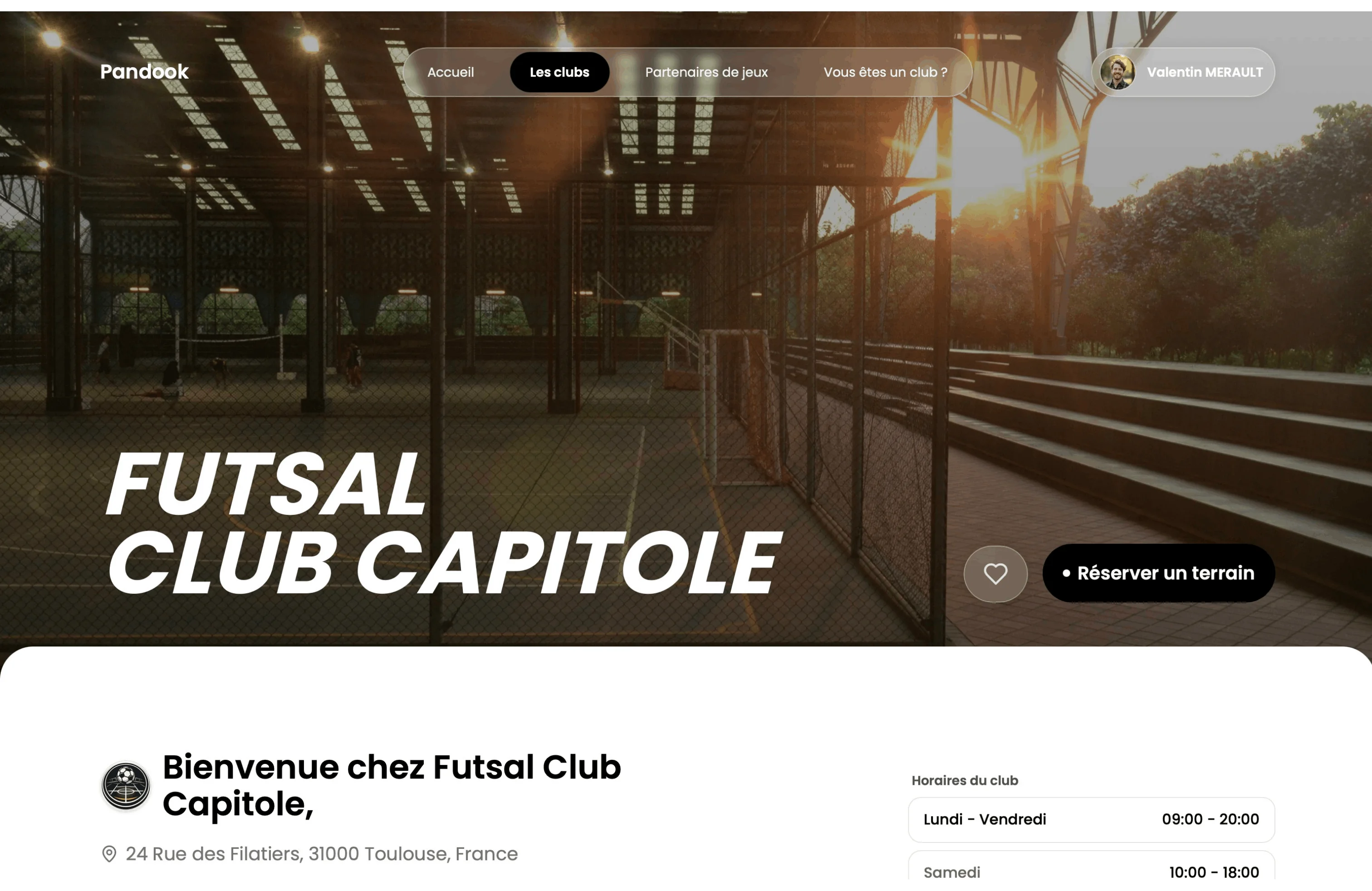 Interface web du club de foot salle