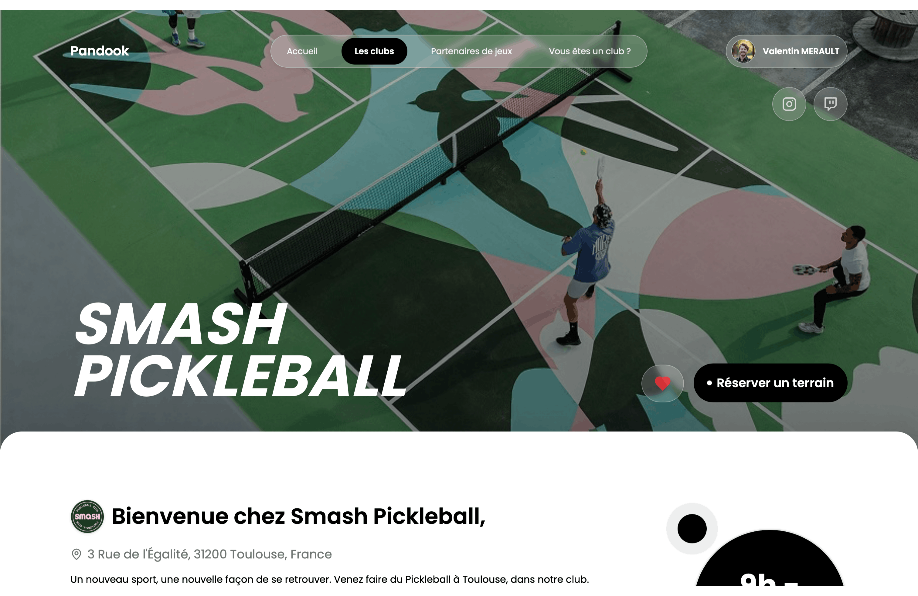 Interface web du club pickleball