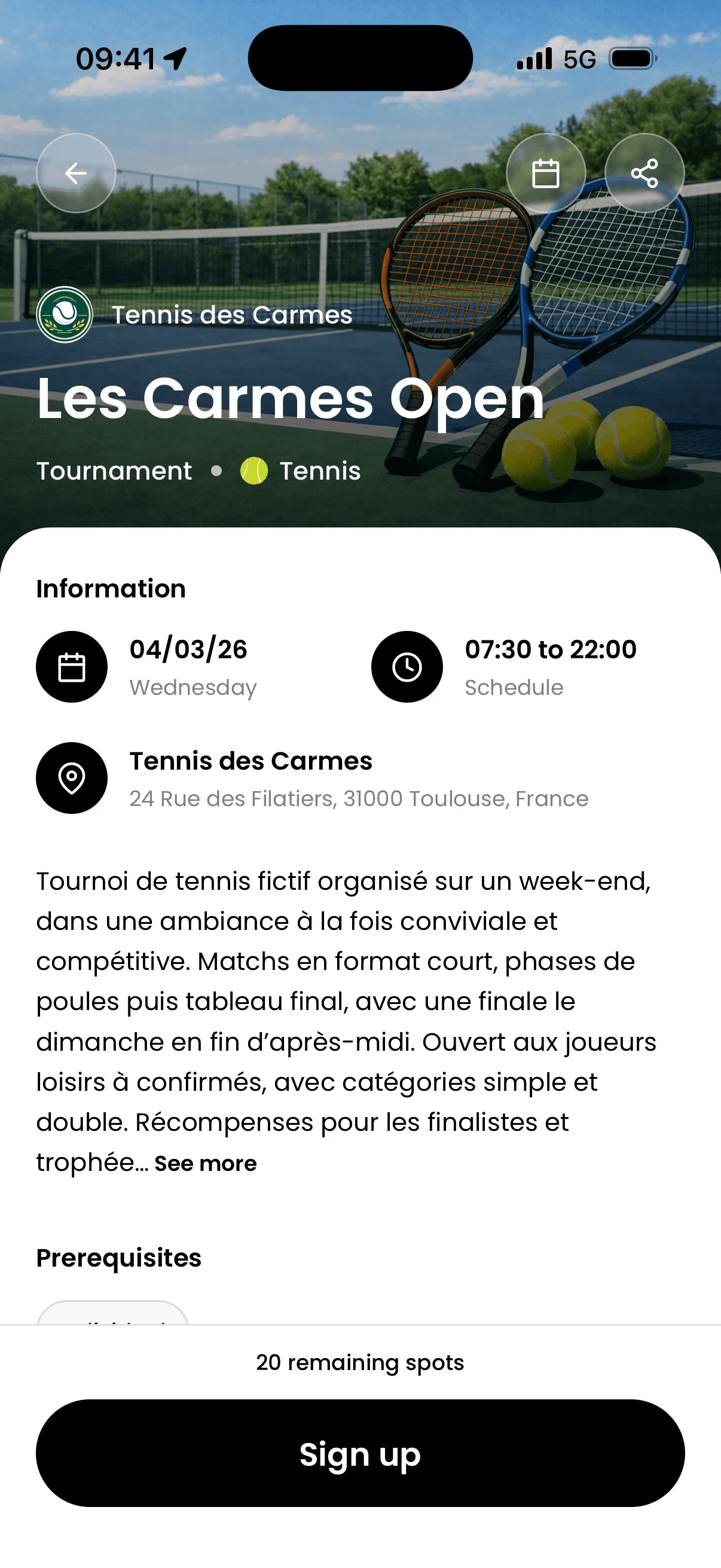 Application mobile tennis avec inscription